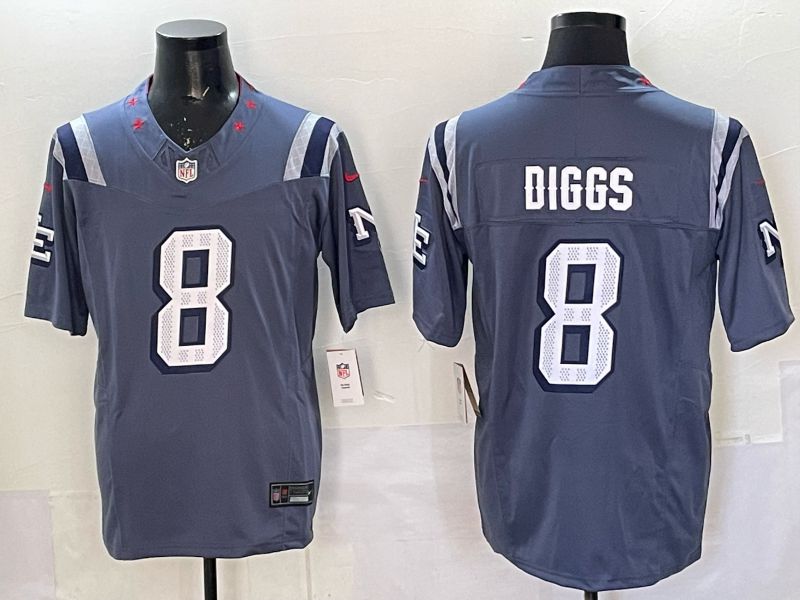 Men 2025 New England Patriots #8 Diggs blue 5th generation Throwback Nike Limited NFL Jersey style 02